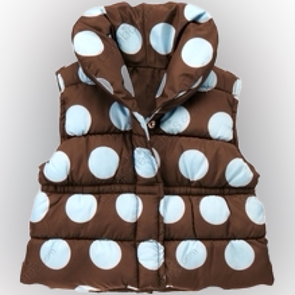 Gymboree Polka Dot Puffer Vest Java Brown Sky Blue Dots 2010 EUC Sz 6-12 Months - Picture 4 of 7